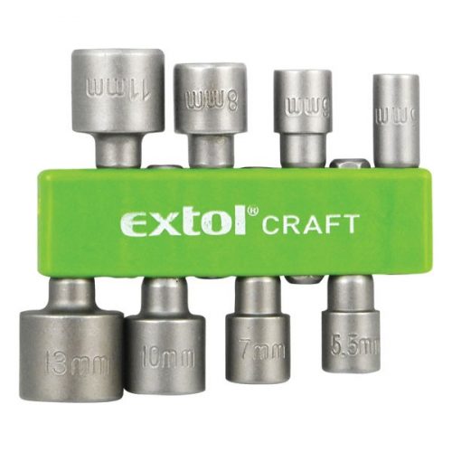 EXTOL CRAFT behajtó klt. hatlapfejű csavarhoz 8db; 5-13mm(5-5,5-6-7-8-10-11-13mm),36-38mm hossz, hatszög befogás, nem mágneses, C.V.