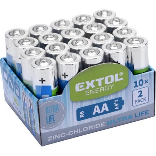 EXTOL ENERGY elem klt. 20 db, cink-klorid, féltartós, 1,5V; méret: AA (LR6), 10×2db-os kínálóban