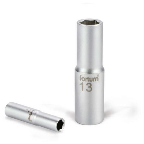 FORTUM dugófej, hosszított, 1/2", 17mm, 61CrV5, mattkróm, 77mm hosszú FORTUM