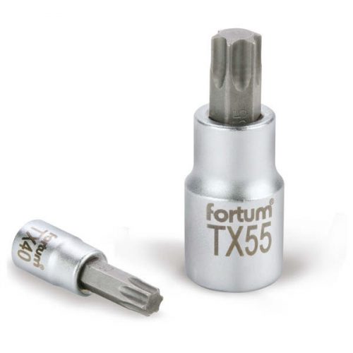 FORTUM bitdugófej, torx, 1/4", 61CrV5/S2, mattkróm; TX27 FORTUM